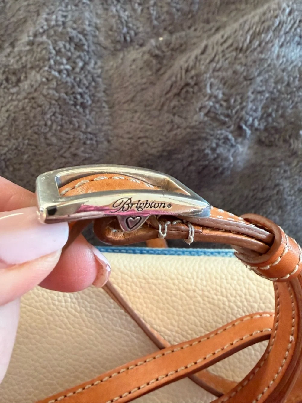 Brighton Canvas Stripe Crossbody with Anchor Patch - Blue & Tan - Picture 8 of 15